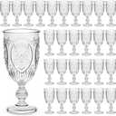 Wiwiqing 48 Pcs Plastic Goblets 7.5oz Vintage Goblet Plastic Wine Glasses Colored Retro Embossed Water Goblets for Wine Bar Juice Baby Shower Wedding Reception Grand Event Party (Clear)