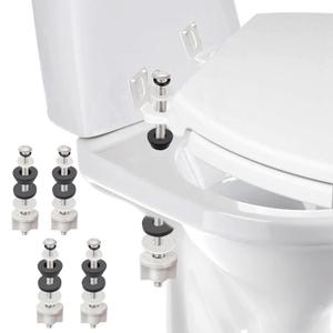 Universal Toilet Seat Hinge Bolts Kit, Heavy Duty Toilet Bolts, Waterproof Stainless and Rubber Washers Gaskets with Extra Long Nut White Plastic Down Lock Screw for Fastening (Silver) (4)