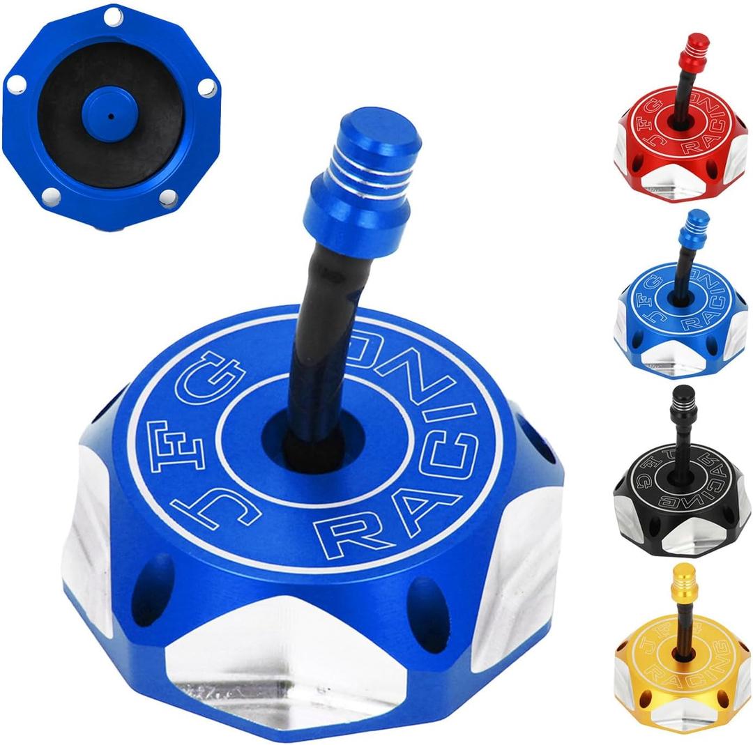 JFG RACING Dirt Bike Gas Fuel Tank Cap Cover With Air Vent Hose For DRZ50/70/125/400/400E, LT-R450, LT-Z250/400/400Z, TE250, YZ250, TTR250, Raptor 125/250/350/660, YFZ450 And More ATV Motorcycle, BLUE