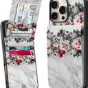 Bemal for iPhone 16 Pro Wallet Case, Built-in Card Holder, Fashion Printed, RFID Blocking, PU Leather Kickstand, Magnetic Closure, Shockproof Phone Cover for Women and Men, Flowers and Grey Marble