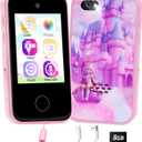 Kids Phone for Age 3~8, Toddler Play& Learning Toy Phone, Xmas Birthday Gift for 3 4 5 6 7 8 Years Old Girl & Boy, Fake Cell Phone with Game, Camera,Alarm,Story, 8GB SD Card (Pink Castle)