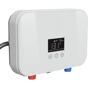 Tankless Water Heater Electric, 6000W 110V Instant Hot Water Heater with Digital Display Self-modulating, Overheating Protection for Demand (White)