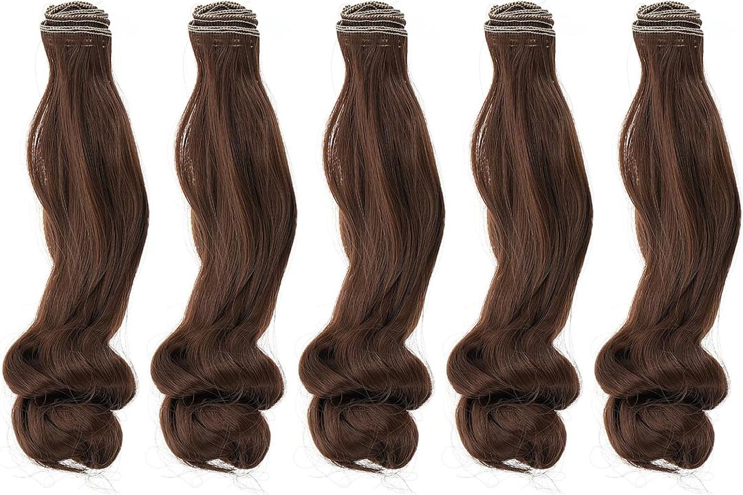 Patikil 20cm Doll Wigs, 5 Pcs High Temperature Silk Curly Wig Hair Extension Accessories for Doll Hair Making Kit DIY Handmade, Brown