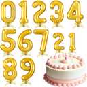 10pcs 3D Gold Number Cake Toppers 0-9 Happy Birthday Party Cake Decorations on Stick for 1st 16th 21st 30th 40th 50th Birthday Wedding Anniversary Party Supplies Decorations