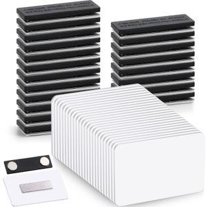 50 Set Name Tags Reusable Name Badge Magnet 3.4 x 2.1'' Blank Magnetic Badge Holder for Personalized Jacket Shirts DIY Kit Office School Supplies (Black)