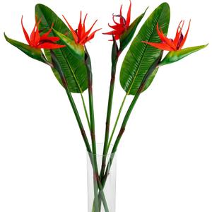 Artificial Bird of Paradise Flowers Real Touch 31.5'in Long Stem Flower 4 Pcs, with Bird of Paradise Leaves 33.5'in Long Stem Greenery Plants 2 Pcs,for Home Garden Wedding Party Decor (Red 6 Stems)