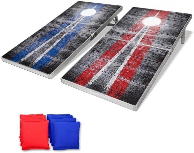 GoSports 4 x 2 ft Aluminum Cornhole Game Sets  Choose LED Lights or Standard - Set Includes 2 Foldable Regulation Size Boards, 8 Bean Bags, & Rules