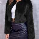 Danedvi Women's Fashion Cropped Faux Fur Jacket Long Sleeve Open Front Cardigan Casual Fluffy Parka Shaggy Short Coat (Black)