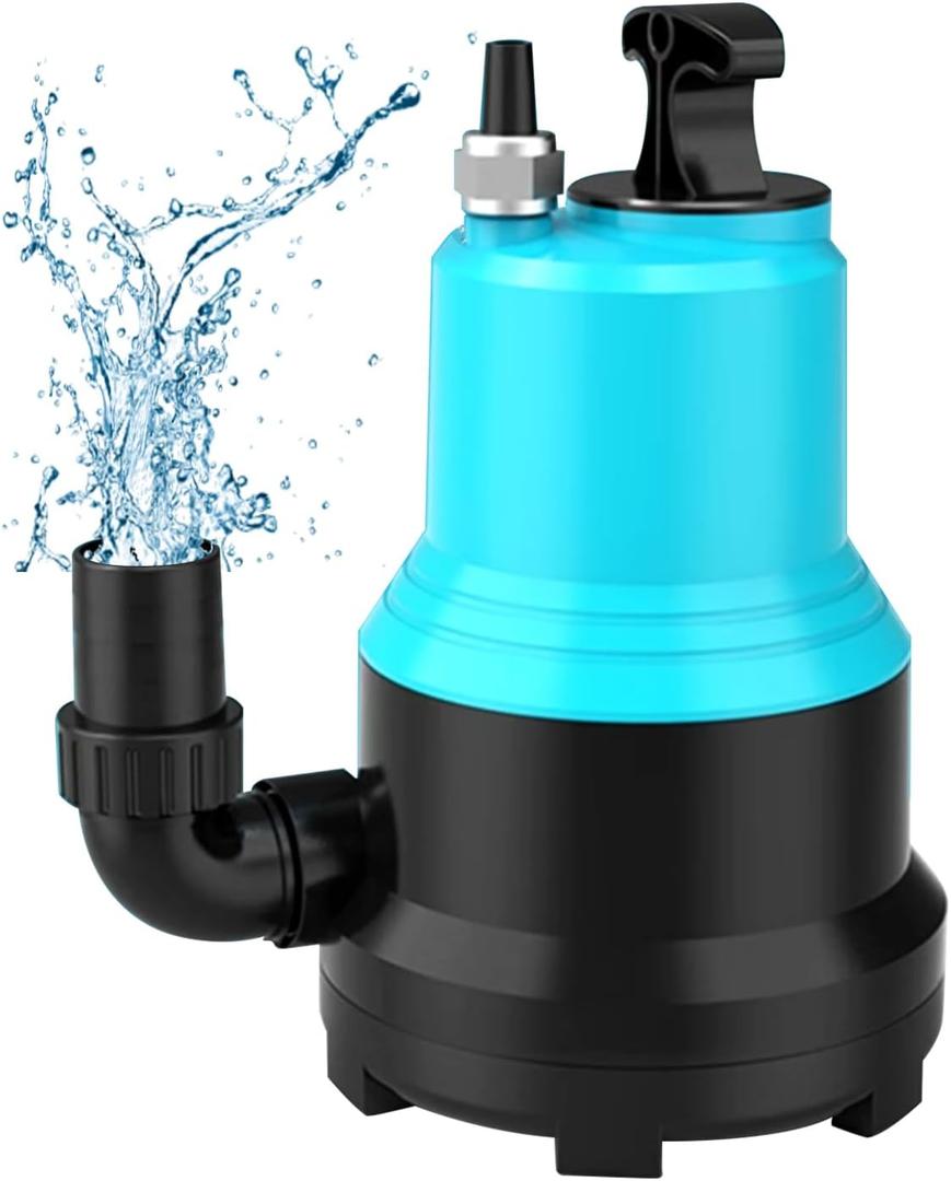 1/4HP Submersible Sump Pump with Unique Flow Sensor Switch Last-inch Water Drainage for Flooded Basement Backyard Pool Hot Tub Rain Barrel 35FT Power Cord Easy to Use