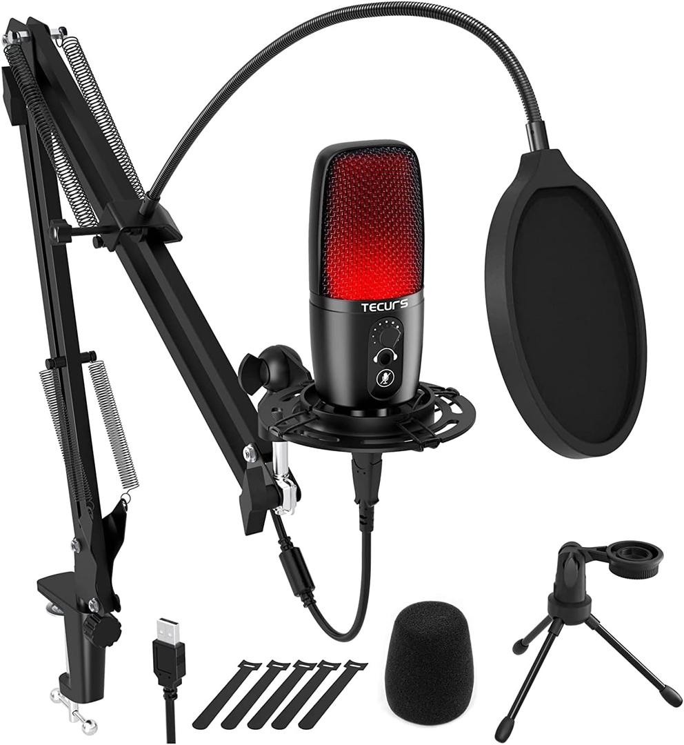 TECURS Condenser USB Microphone, PC Microphone Kit with Adjustable Boom Arm, Gaming Mic for Recording Podcasting Streaming YouTube Chatting