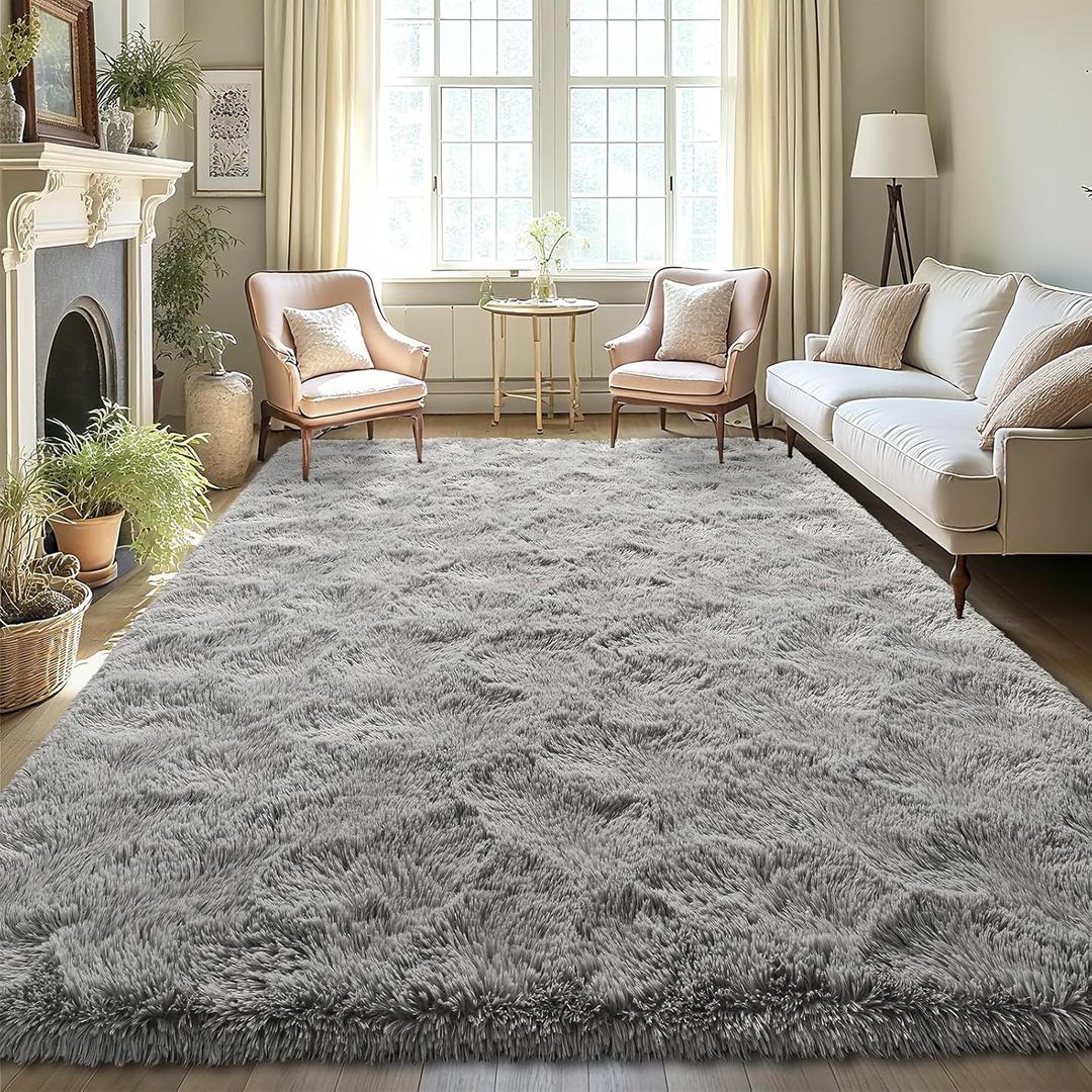 LOCHAS Ultra Soft Indoor Modern Area Rugs Fluffy Living Room Carpets for Children Bedroom Home Decor Nursery Rug 5.3x7.5 Feet, Gray (Grey)