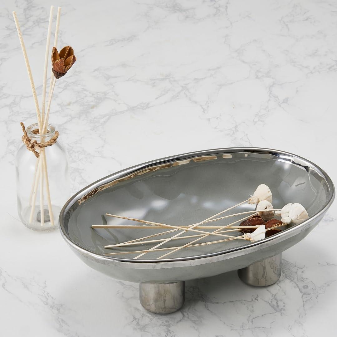 Ceramic Fruit Bowl  10 Gray Decorative Bowl for Kitchen Counter  Modern Pedestal Bowl, Fruit Bowls, Catch All Bowl, and Fruit Basket for Kitchen Counter