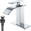 VOTON Chrome Bathroom Faucets Waterfall Bathroom Sink Faucet Modern Single Handle Bathroom Faucet for 1 or 3 Holes with Deck Plate and Pop-Up Drain, Rv Sink Camper Farmhouse Bathroom Faucet (Regular version: 7.5 inches in height)