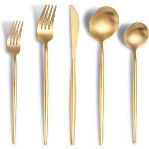 Lemeya Matte Gold Silverware Set for 6,Modern Stainless Steel Brushed Cutlery Set,30-Pieces Heavy Duty Flatware Set,Knives Spoons and Forks Set Utensils Set,Satin Finish,Dishwasher Safe