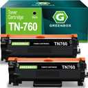 GREENBOX TN760 Black Toner Cartridges High Yield Replacement for Brother TN760 TN-760 TN730 TN-730 Toner for HL-L2350DW L2395DW L2390DW L2370DW DCP-L2550DW MFC-L2750DW L2710DW L2717DW Printer, 2 Pack