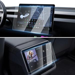 [Upgrade] 2 Pack Screen Protector for Tesla Model Y Juniper 2025~2026 / 2024~2025 2026 Model 3 Highland Screen Protector 15.4-Inch Front & 8-Inch Rear Touchscreen Tempered Glass Tesla Juniper Accessories