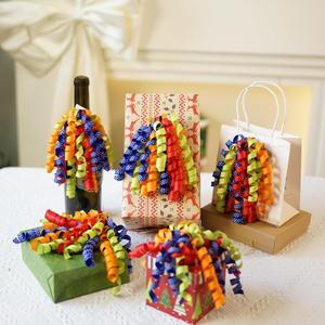 12Pcs Bows for Gift Wrapping, 6 Inch Curly Ribbon Bows, Self Adhesive Burst Gift Bow for Presents,Paper Bag, Baby Shower Favors, Wrapping Accessories, Wedding Decor (Green Orange Red)