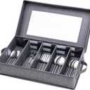 Silverware Storage Box, Flatware Storage, Utensil Storage with Removable Lid and Adjustable Dividers for Organizer Utensils, Cutlery, Flatware, Knives, Large Capacity Gray