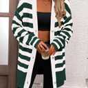 PRETTYGARDEN Women's Winter Striped Cardigan Sweaters Long Sleeve Button Down Open Front Chunky Knit Oversized Sweater Coat (S)