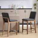 26" Modern Counter Height Bar Stools Set of 2, Farmhouse Linen Upholstered Counter Stools with Back & Metal Footrest, Wooden Kitchen Island Bar Chairs, Grey