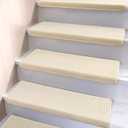 Brakki Bullnose Carpet Stair Treads, Stair Treads for Wooden Steps, 7pcs | Non Slip and Washable, Stair Rug for Indoor Runner and Pets, Soft Edging Staircase Protectors, L29.5" x W9.5", Cream White