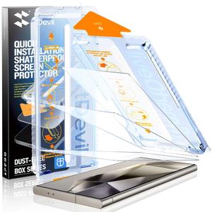 SMARTDEVIL [3 Pack for Samsung Galaxy S24 Ultra Screen Protector, Finger Print Reader Compatible, Fast & Easy Installation, Clear 9H Tempered Glass Film, Alignment Frame [Dust-Free & Bubble-Free]