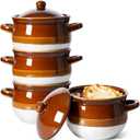 LE TAUCI French Onion Soup Bowls with Lids, 16 oz Ceramic Soup Crocks with Handles, Oven/Microwave/Dishwasher Safe, Set of 4  From Oven to Table for French Onion, Chili, Pot Pies