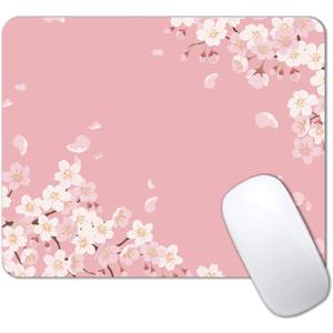 IMAYONDIA Cute Pink Mouse Pad, Floral Flowers Mouse Pad, Sakura Cherry Blossom Mousepad, Japanese Aesthetic Desk Decor, Anti Slip Rubber Base Mice pad for Computer Office Girl, 9.5 x 7.9 Inch