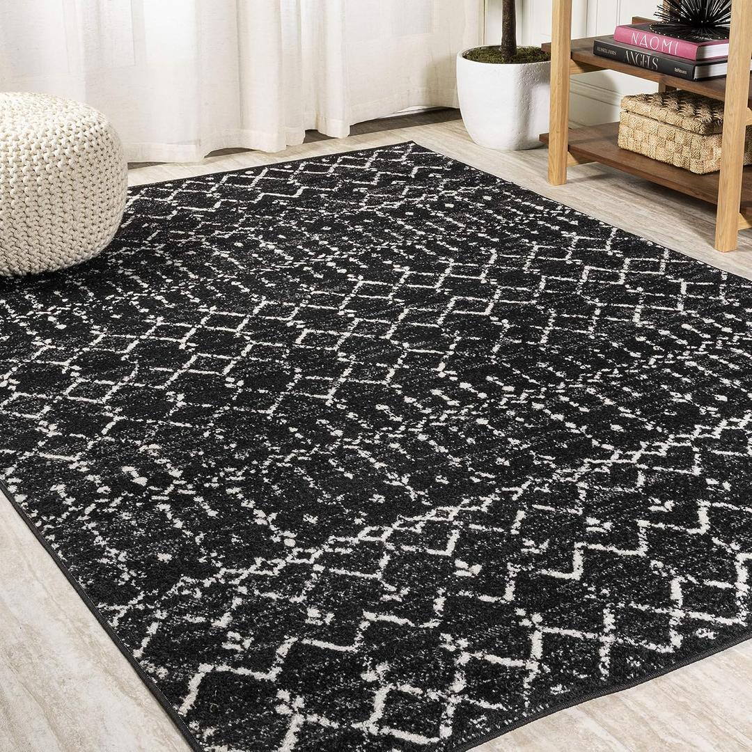 JONATHAN Y Boho Vintage Diamond Black/Ivory Indoor Area Rug 8X10 ft, Moroccan Hype for Living Room, Bedroom, Kitchen, Office, Easy-Cleaning, High Traffic, Pet-Friendly, Non-Shedding (MOH101D-8)