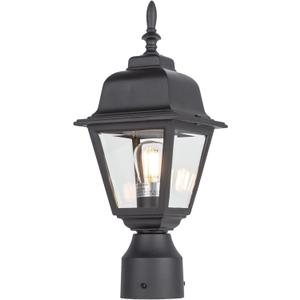 LIT-PaTH Outdoor Post Lighting Fixture Pole Lantern, E26 Medium Base Max 60W, Aluminum Housing Plus Clear Glass, Bulb Not Included, Matte Black Finish, 1-Pack