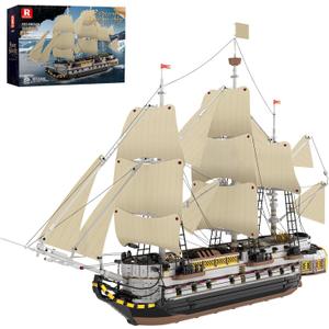 Reobrix Large Sailing Ship Model Building Blocks Kit, Sailing Boat Model Construction Set, Pirate Ship & Historical Collectible Toy, Home Decor Birthday Gifts for Adult Collectors Enthusiasts 3555PCS