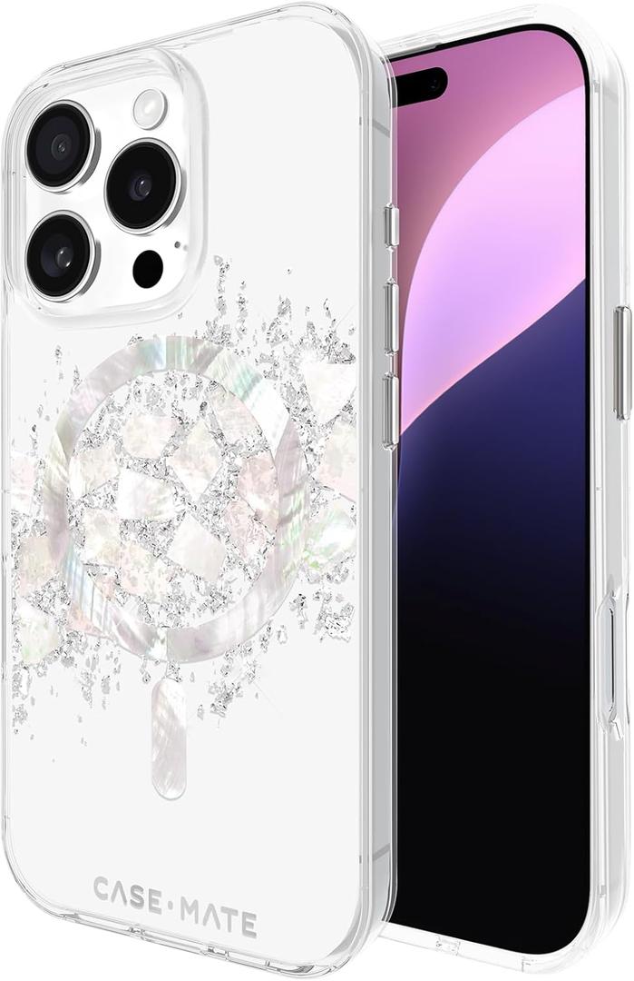Case-Mate iPhone 16 Pro Case [Compatible with MagSafe] - Stylish Mother of Pearl Phone Case with 12ft Drop Protection - Premium Magnetic Cover for iPhone 16 Pro - Touch of Pearl
