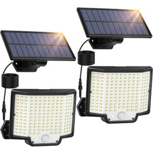 2-Pack Outdoor Solar Lights with 166 Extra Bright LEDs, 3 Modes, Waterproof Motion Sensor Solar Flood Lights with 16ft Extension Wires, Security Light for Patio, Yard, Garden, Porch, and Garage, 6500K