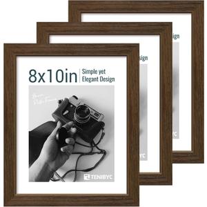 8x10 Picture Frame Set - 3 Pack, Brown Woodgrain, Wood Photo Frame, HD Tempered Glass, Gallery Photo Frame, Table or Wall Display