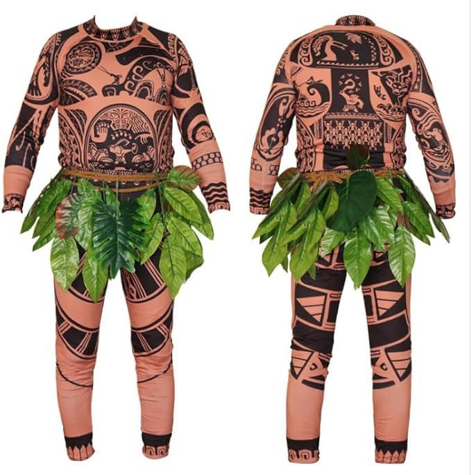 Kids Boys Halloween Long Sleeve T-Shirts Pants Cosplay Suits Christmas Costume With Leaf Skirts (130 (7-8 years), Brown)