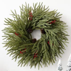 Artificial Christmas Wreaths for Front Door, 24" Large Winter Pine Wreath with Red Berries Pine Cones, DIY Friendly Real Touch Door Wreath for Wall Window Porch Farmhouse, Indoor Outdoor Xmas Decor