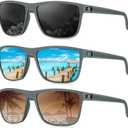 KALIYADI Polarized Sunglasses for Men, Lightweight Sun Glasses with UV Protection for Driving Fishing Golf ((3 Pack) Z Frame Grey|lens Black/Ice Blue/Gradual Brown)