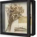 TJ.MOREE Flowers Shadow Box Display Case Large Shadow Box Frame with Glass Window Door Picture Frame Wedding Bouquet Memorabilia Medals Photos Memory Box for Keepsakes - (Rustic Black, 11 x 11 )
