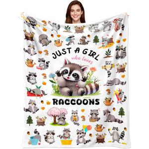 Raccoon Blanket Gifts for Girls Women Ultra Soft Flannel Raccoon Throw Blanket Cute Raccoons Lovers Gifts Birthday Decor for Kids Stuff 50"x40"