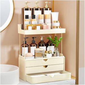 StorBin 3 Drawers Bathroom Counter Organizer - 5 Tier Makeup Organizer, Versatile Perfume Organizer, Ideal for Bathroom Storage, Vanity, Large Skincare, Perfume, Present, Cream White