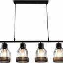 Hqlmzd Farmhouse Pendant Lights Kitchen Island, Kitchen Light Fixtures, Rustic Dining Room Light Fixture with 4 E26 Bulb Sockets, Ceiling Pendant Light Fixtures for Kitchen Dining Room Living Room