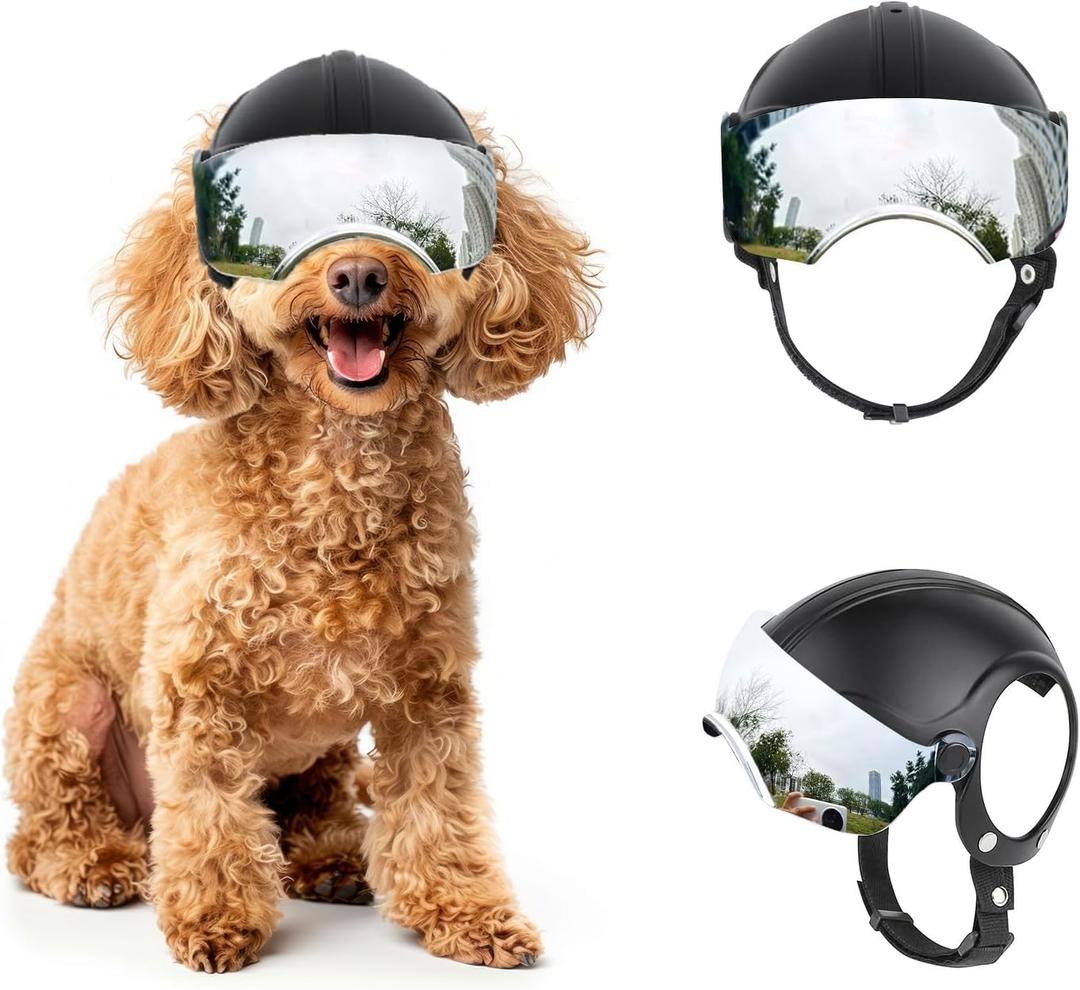 Enjoying Dog Helmet with Silver Lens and Ear Holes, Pet Motorcycle Helmet Dog Hats for 16.5-27.5lbs Small Dogs Cycling/Driving/Walking Enjoying Dog Helmet with Silver Lens and Ear Holes, Pet Motorcycle Helmet Dog Hats for 16.5-27.5lbs Small Dogs Cycling/Driving/Walking