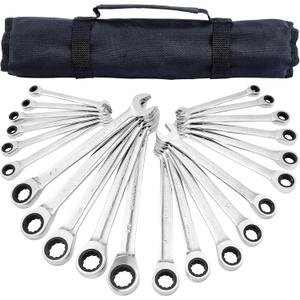 Ratchet Wrenches Set, 22-Piece Combination Wrench Set, Metric & SAE, Anti-Slip Grip, CR-V Steel, 1/4" to 3/4" & 6mm to 18mm, Portable Oxford Pouch Organizer