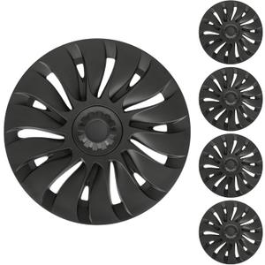 19-inch Matte Black Wheel Rim Protector Cover or Tesla Y 2021-2024 Matte Black ABS Hubcaps, Set of 4, Curb Rash Protection