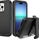 I-HONVA for iPhone 15 Pro Case with Belt-Clip Holster Shockproof Dust/Drop Proof 3-Layer Full Body Protection Rugged Heavy Duty Cover Case for Apple iPhone 15 Pro 6.1" 2023,Black