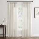 Natural Pinch Pleated Linen Curtains 94 Inches Long 2 Panels Set for Living Room Bedroom Pleated Hooks Rings Back Tab Light Filtering Cream Birch Boho Farmhouse Drapes 94 Inch Length