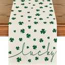 Artoid Mode Beige Lucky Shamrock St. Patrick's Day Table Runner, Seasonal Spring Holiday Kitchen Dining Table Decoration for Indoor Outdoor Home Party Decor 13 x 72 Inch