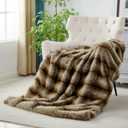 JONIYEAR High-end Luxury Thick Fuzzy Faux Lion Fur Throw Blanket 50" x 60", Decorative Soft Cozy Accent Animal Skin Fluffy Lap Blanket for Couch,Warm Stripe Wolf Furry Blankets for Winter,Golden Brown