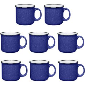 Set of 8 Ceramic Campfire Mugs 15 Oz, Cobalt Blue Coffee & Tea Cups for Home, Work, Travel, Camping Customizable, Great for DIY, Events, Companies, 8 Count