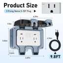 BSEED Outdoor Outlet Box with 9.8ft Extension Cord, Dual 15 AMP 5-15 Receptacle IP66 Waterproof Weatherproof Outdoor Electrical Box, LED Indicator, Lockable Cover, Power Plug for Gardens, ETL Listed